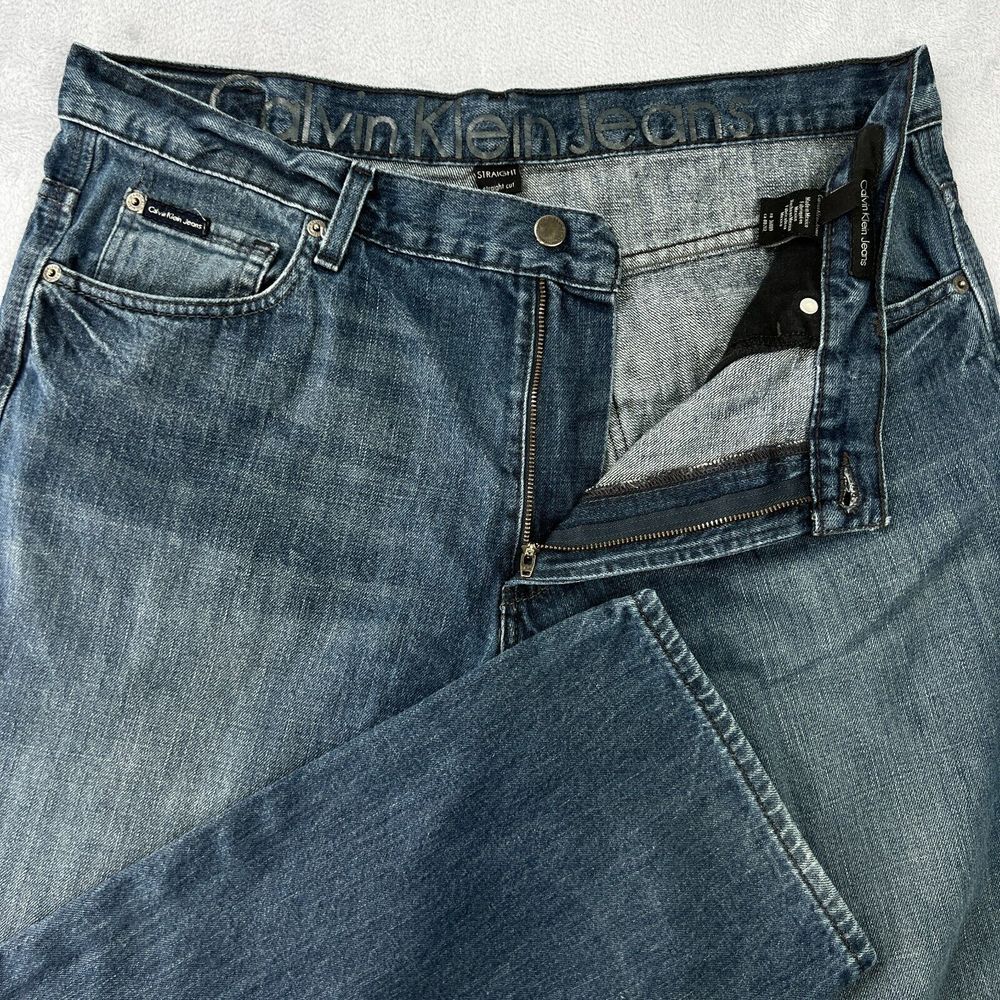 Calvin Klein 34x30 Fits 36 Straight Cut Jeans Old School Broken Dark Wash Denim